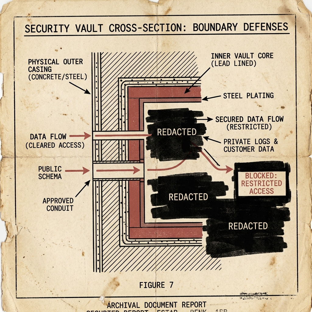 Boundary filter visual separating public paper evidence checks from private systems.