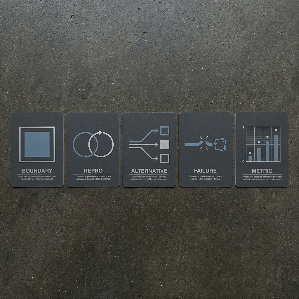 Five counterexample types for evidence-gated AI claims.