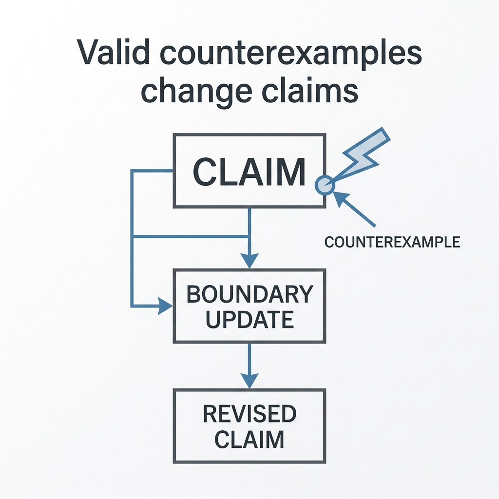 Claim boundary update flow from claim to counterexample to revised claim.