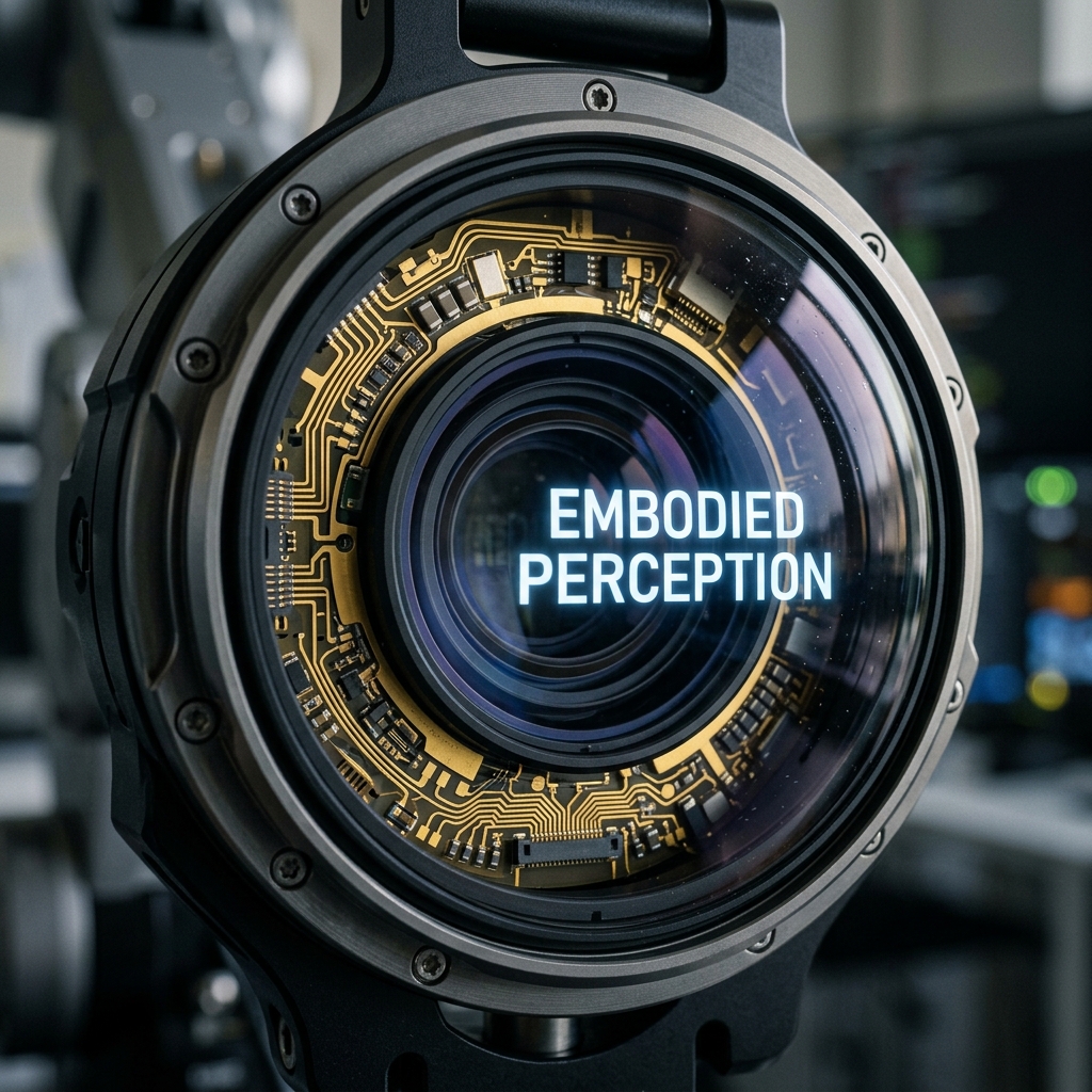 Embodied perception visual showing cameras, sensors, and physical evidence channels.