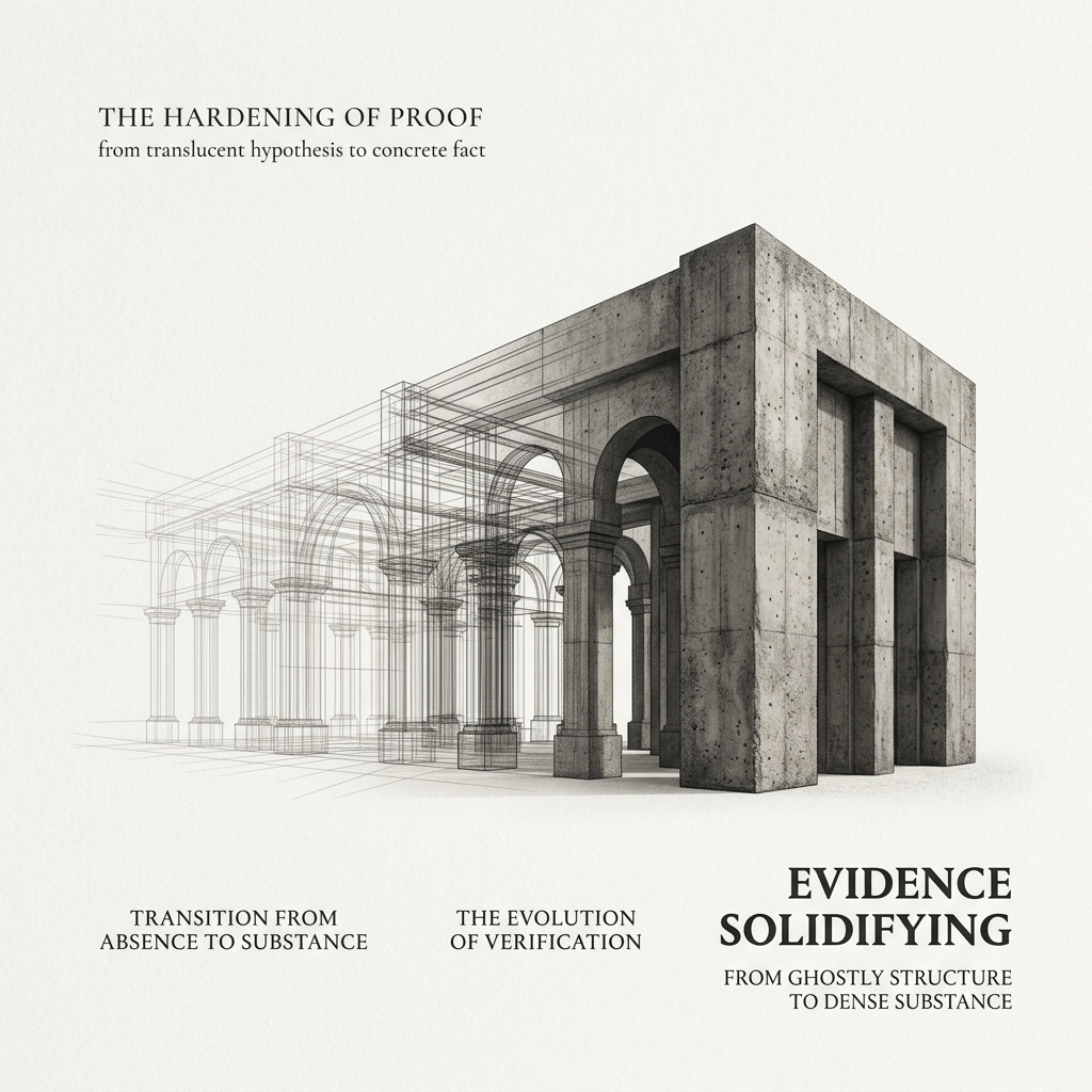Evidence status visual separating uploaded material from hardened evidence and boundary updates.