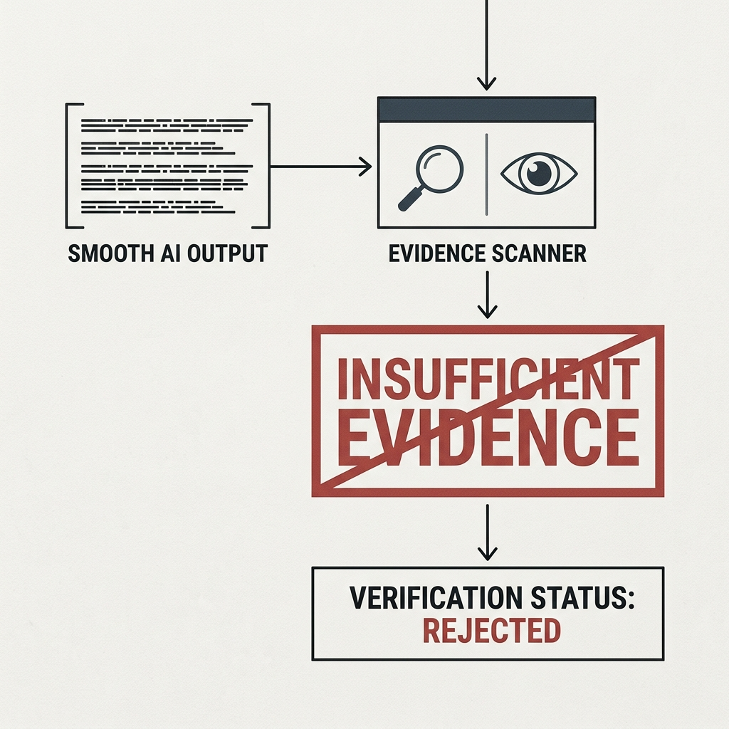 No-proof no-action gate showing missing proof, blocked authority, and a refusal state.